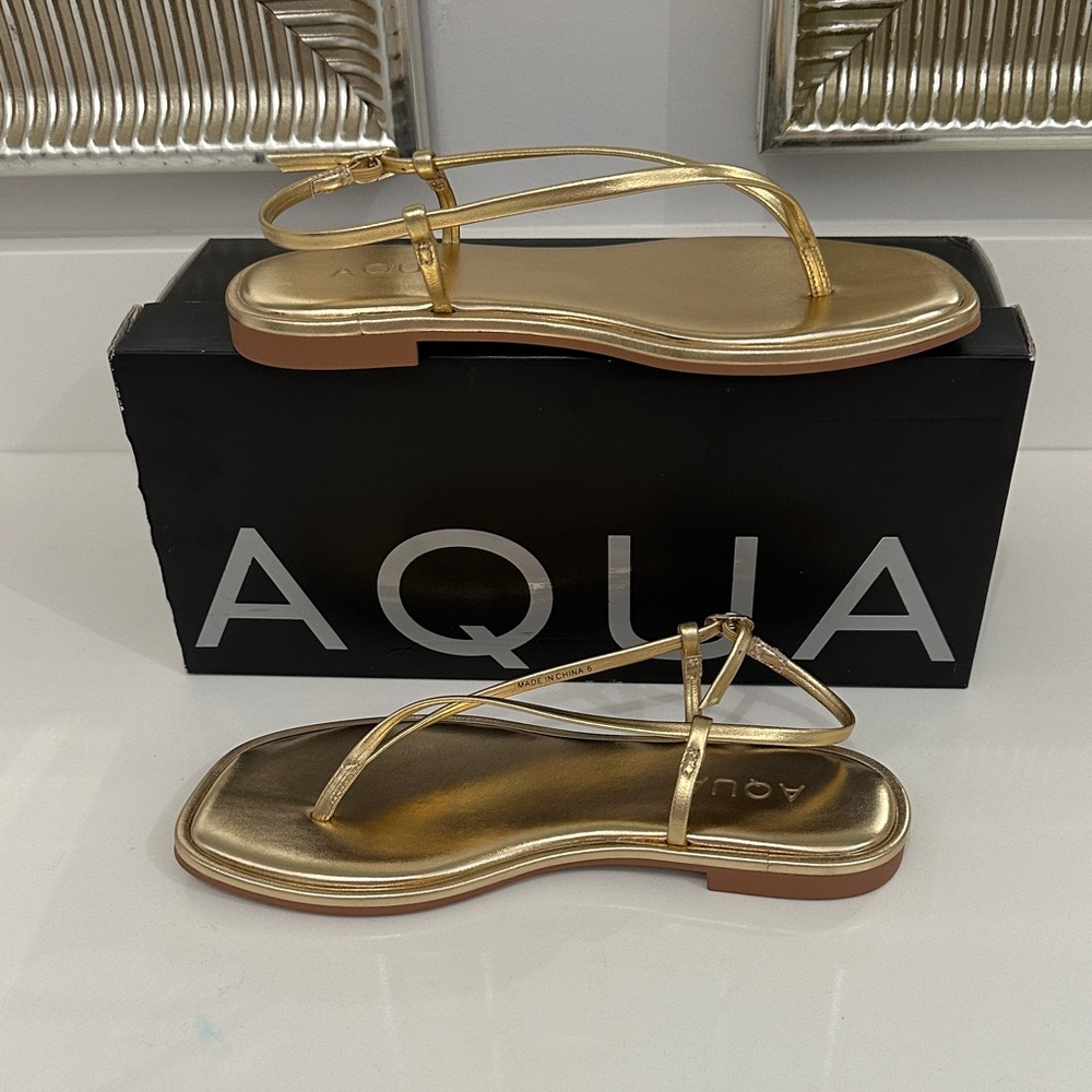 Aqua Metallic Gold Minimalist Strappy Sandals